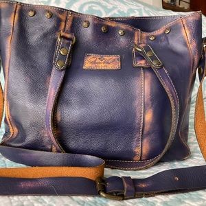 PATRICIA NASH distressed LEATHER-PURPLE/ORANGE-Medium Tote Crossbody Convertible
